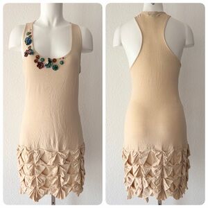 Rampage Beige Embellished Whimsical Ruffle Hem Dress